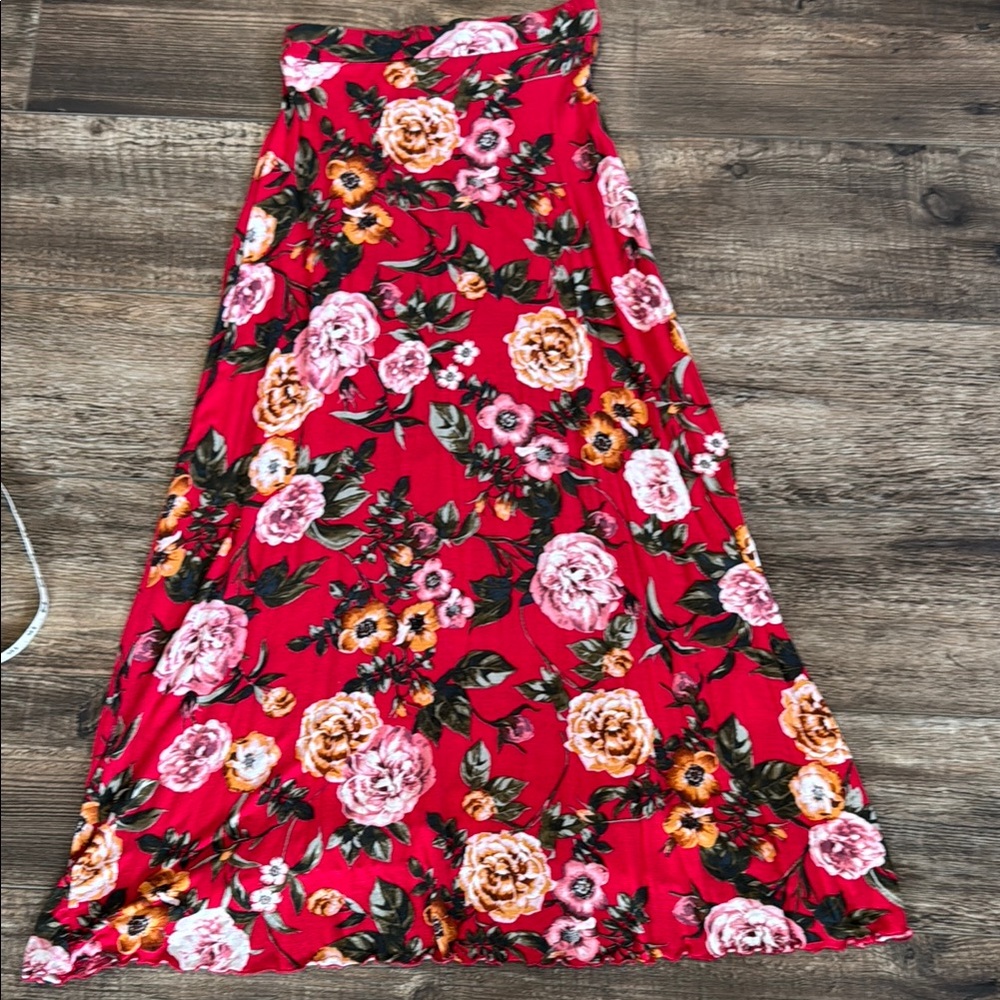 Floral Red Maxi Skirt